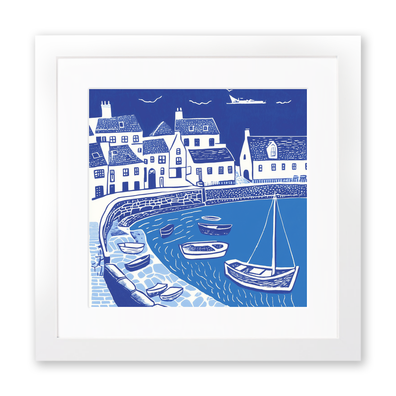 Mousehole Harbour Linoprint-Style Art (891-3)
