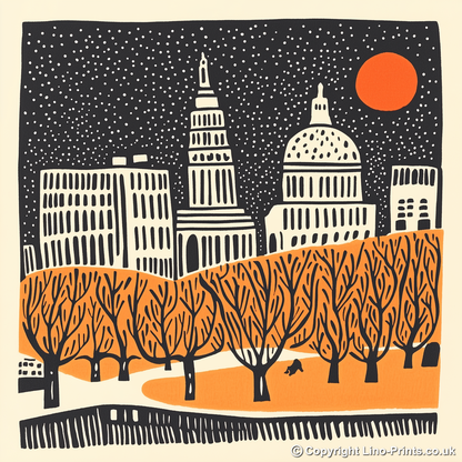 St Paul's Cathedral, London Linoprint-Style Art (195-2)
