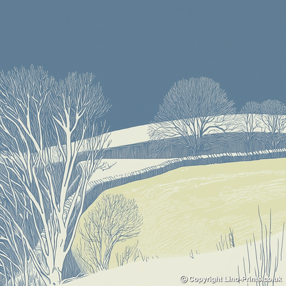 Hoar frost covering trees and walls Linoprint-Style Art (2457-2)