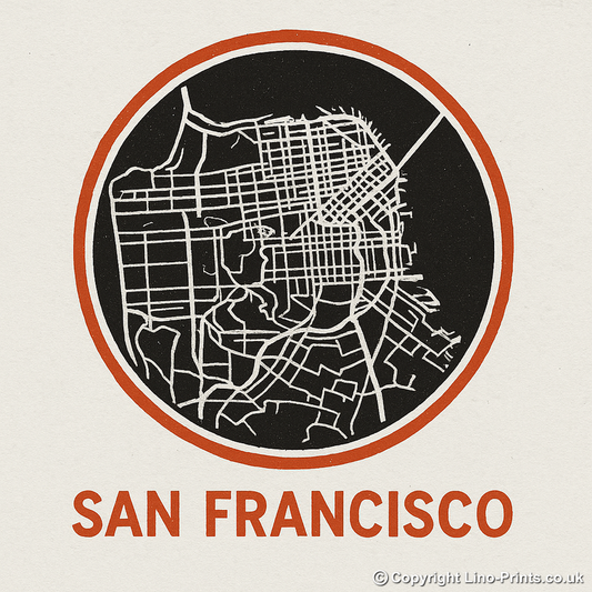 Maps Linoprint-Style Art (c43)