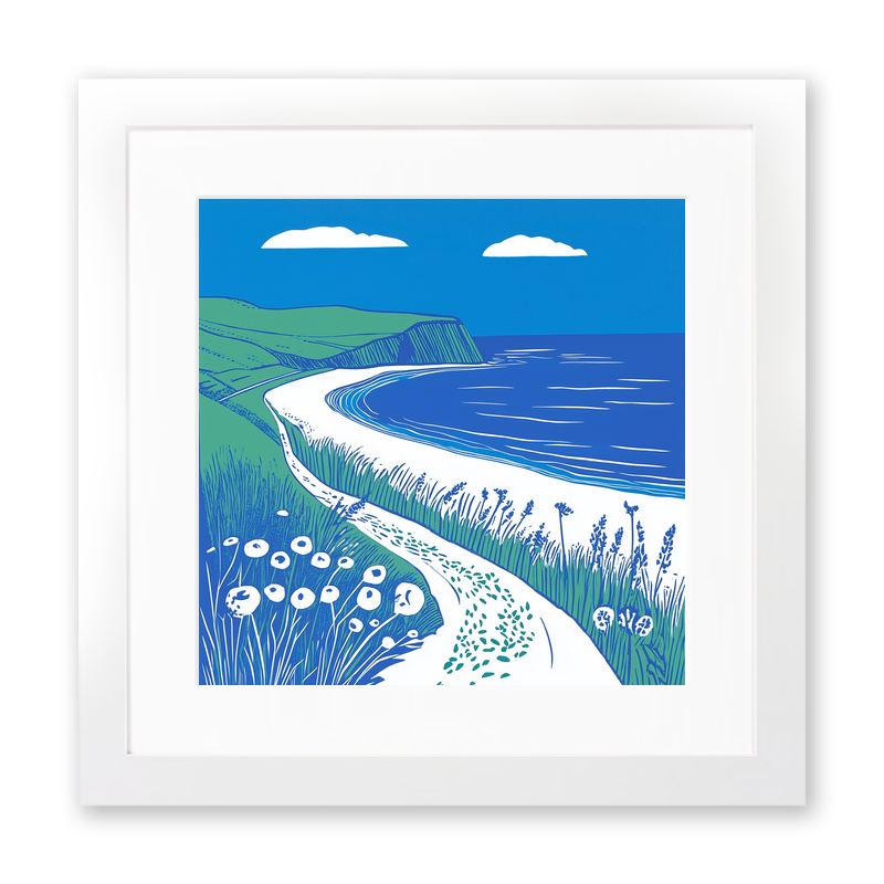 Rhossili Bay, Gower Peninsula Linoprint-Style Art (1103-3)