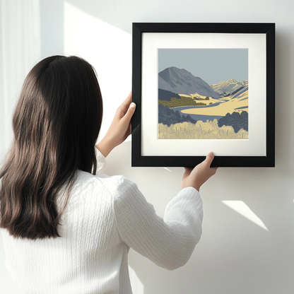 Dow Crag in the Lake District Linoprint-Style Art (2407-1)