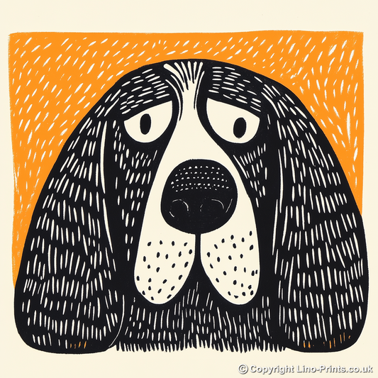Basset Hound Linoprint-Style Art (1397-1)