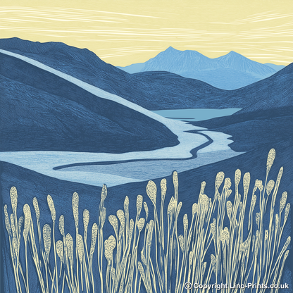 Bowfell in the Lake District Linoprint-Style Art (2374-2)