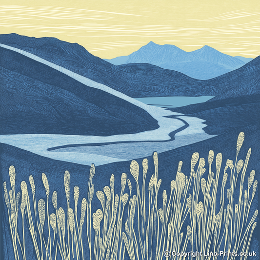 Bowfell in the Lake District Linoprint-Style Art (2374-2)