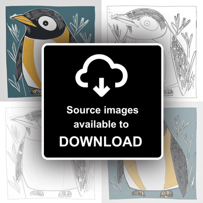 Cute Penguin Chick Linoprint-Style Art (1218-1)