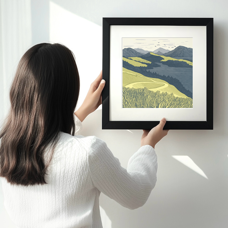 Catbells in the Lake District Linoprint-Style Art (2383-1)