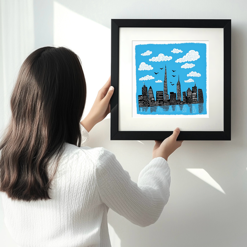 Dubai skyline Linoprint-Style Art (554-1)
