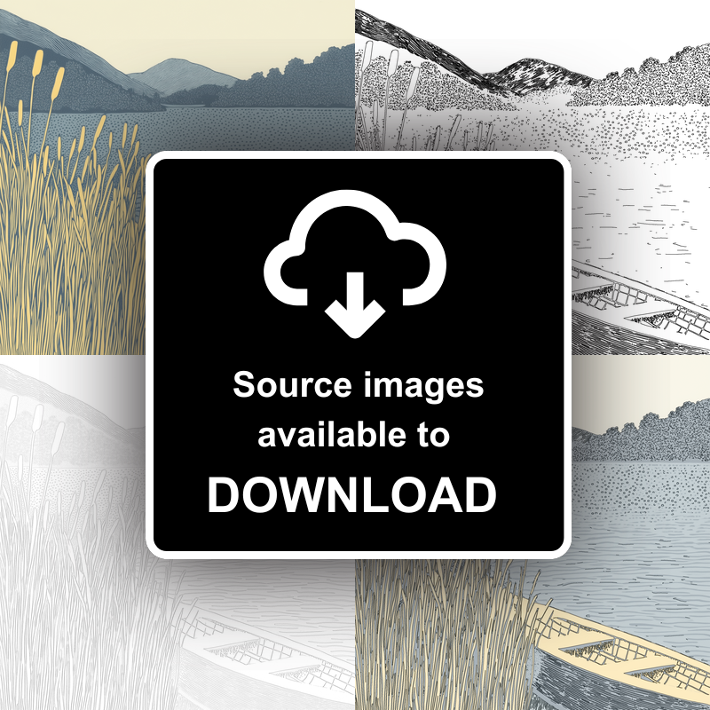 Rowing boat on Grasmere Linoprint-Style Art (2521-2)