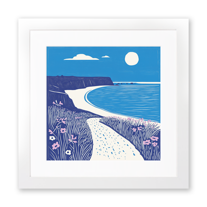 Beer Beach, Devon Linoprint-Style Art (1078-1)