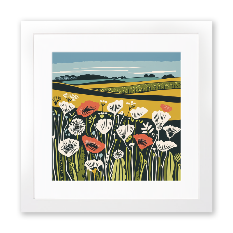 Field of poppies near Snettisham Linoprint-Style Art (1884-1)
