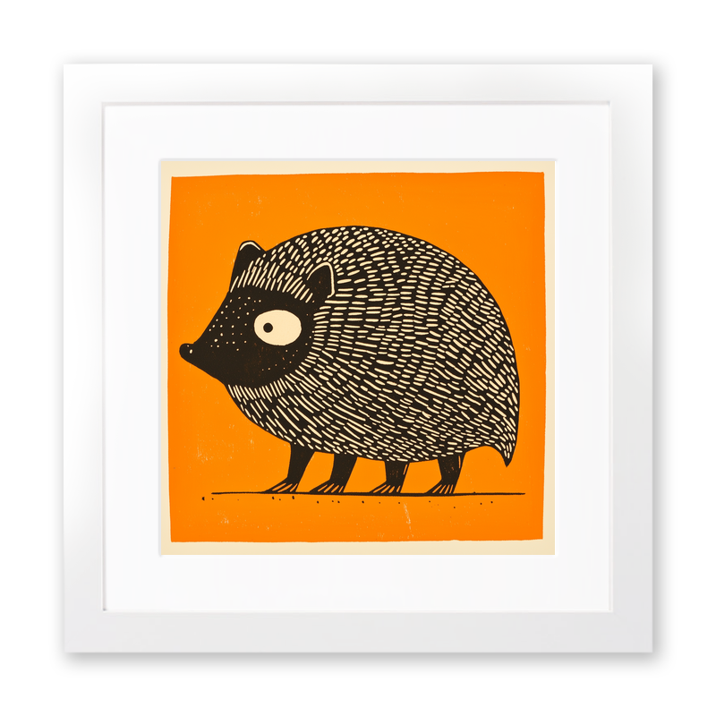 Cute Hedgehog Linoprint-Style Art (223-1)