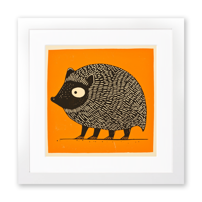 Cute Hedgehog Linoprint-Style Art (223-1)