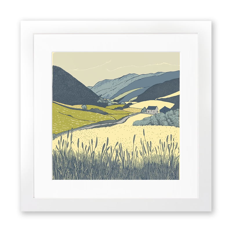 Borrowdale valley farms Linoprint-Style Art (2373-2)