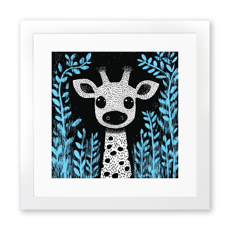 Cute Giraffe Calf Linoprint-Style Art (623-1)