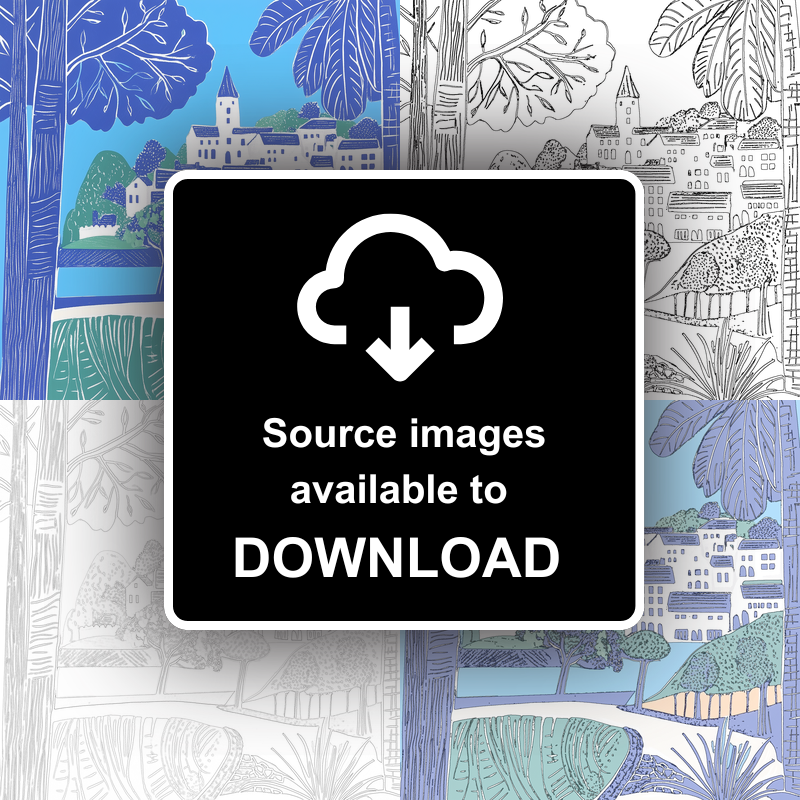 Portmeirion Village, Wales Linoprint-Style Art (864-1)