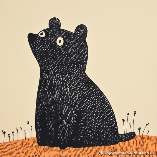 Cute Bear Cub Linoprint-Style Art (208-2)