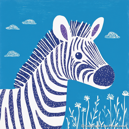Cute Zebra Foal   Linoprint-Style Art (938-2)