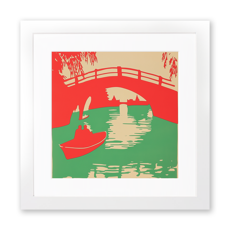 Cambridge punts and bridges Linoprint-Style Art (330-1)