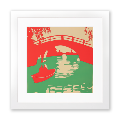 Cambridge punts and bridges Linoprint-Style Art (330-1)