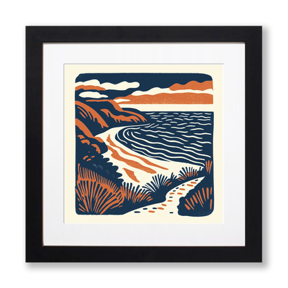 Rhossili Bay, Gower Peninsula Linoprint-Style Art (149-1)