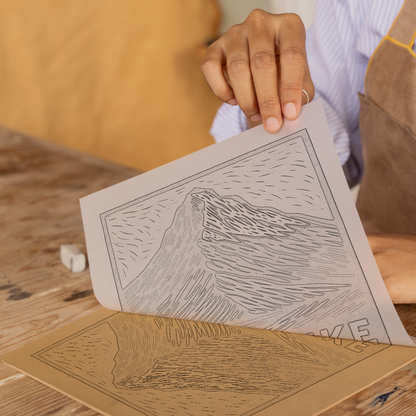 Mountains Linoprint-Style Art (c391)