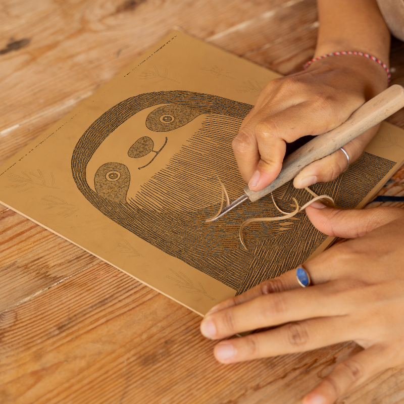 Cute Sloth Linoprint-Style Art (645-1)