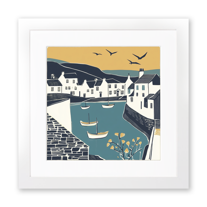 Port Isaac Linoprint-Style Art (1185-1)