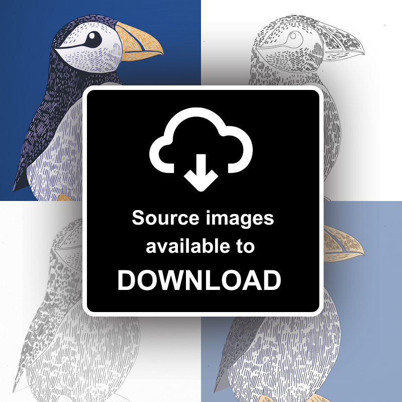 Cute Puffin/Puffling   Linoprint-Style Art (929-1)