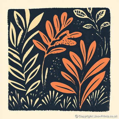 Abstract botanical textures Linoprint-Style Art (499-1)