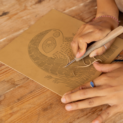 Cute Sloth Linoprint-Style Art (242-1)