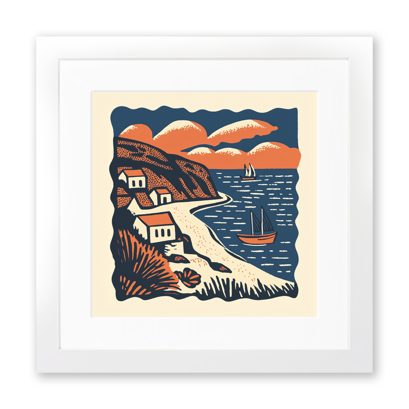 West Bay, Dorset Linoprint-Style Art (161-1)