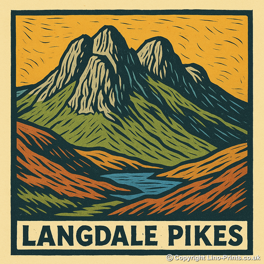 Mountains Linoprint-Style Art (c384)