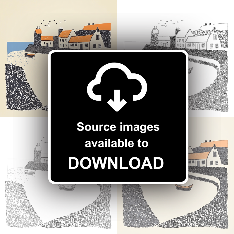 Dunbar Harbour, East Lothian Linoprint-Style Art (295-1)