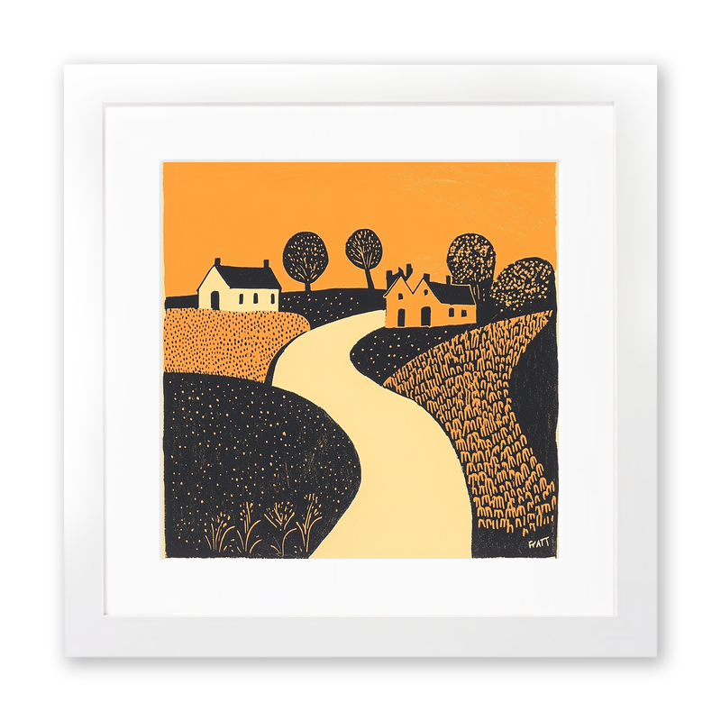 Gold Hill, Shaftesbury Linoprint-Style Art (177-1)