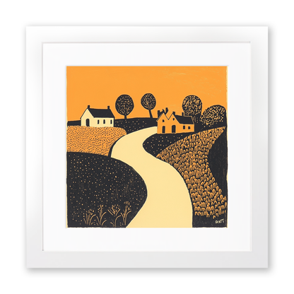 Gold Hill, Shaftesbury Linoprint-Style Art (177-1)