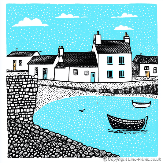 Porthleven, Cornwall Linoprint-Style Art (810-1)