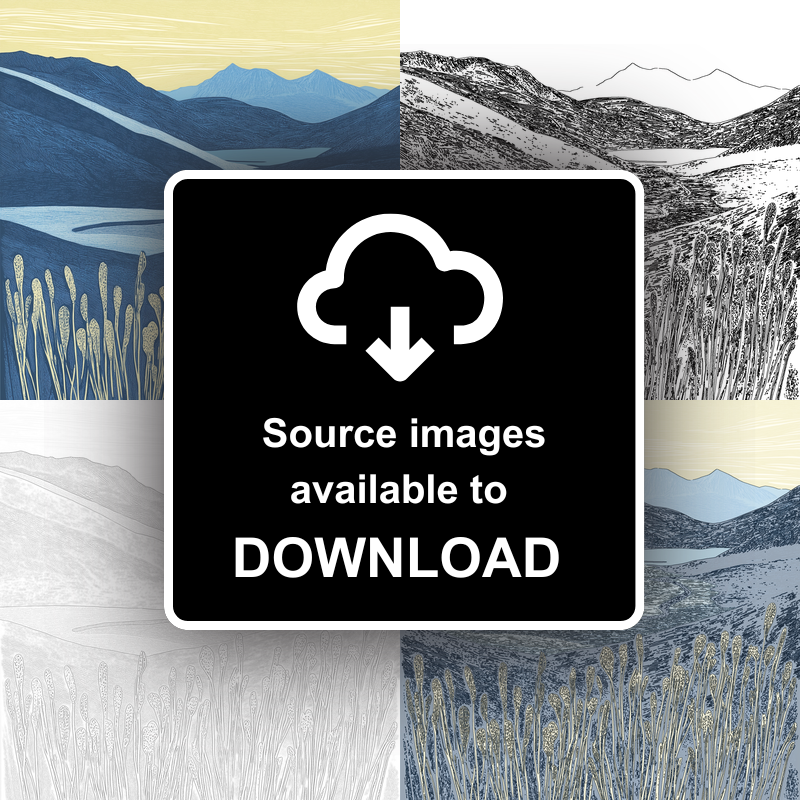 Bowfell in the Lake District Linoprint-Style Art (2374-2)