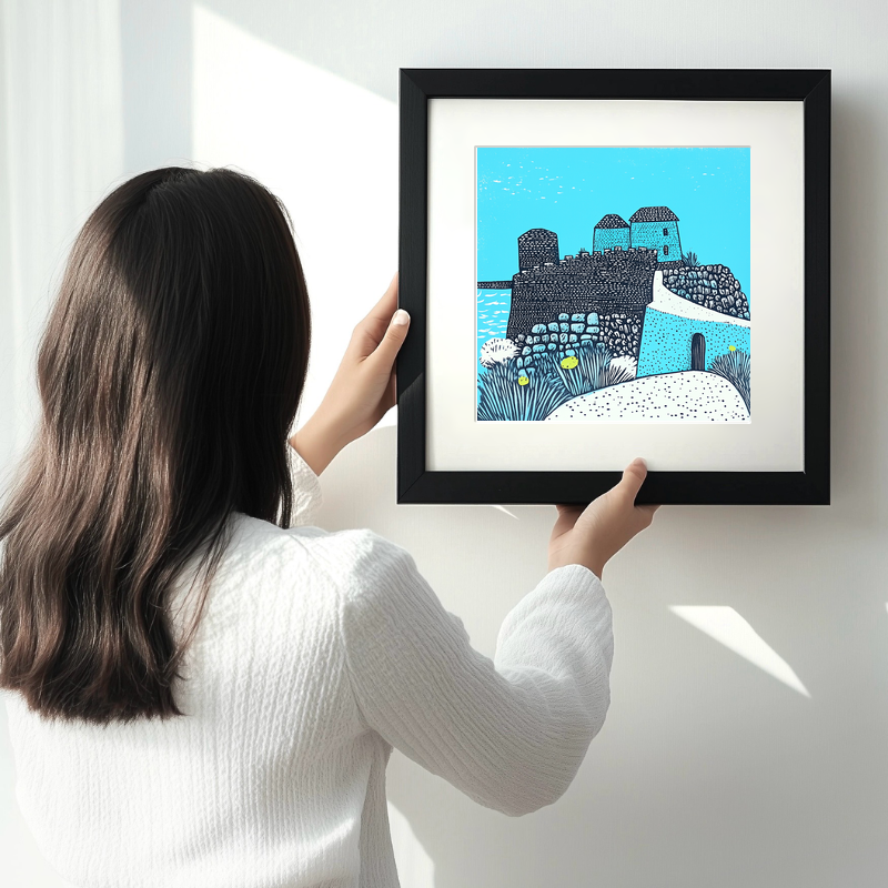 Dubrovnik old city walls Linoprint-Style Art (555-1)