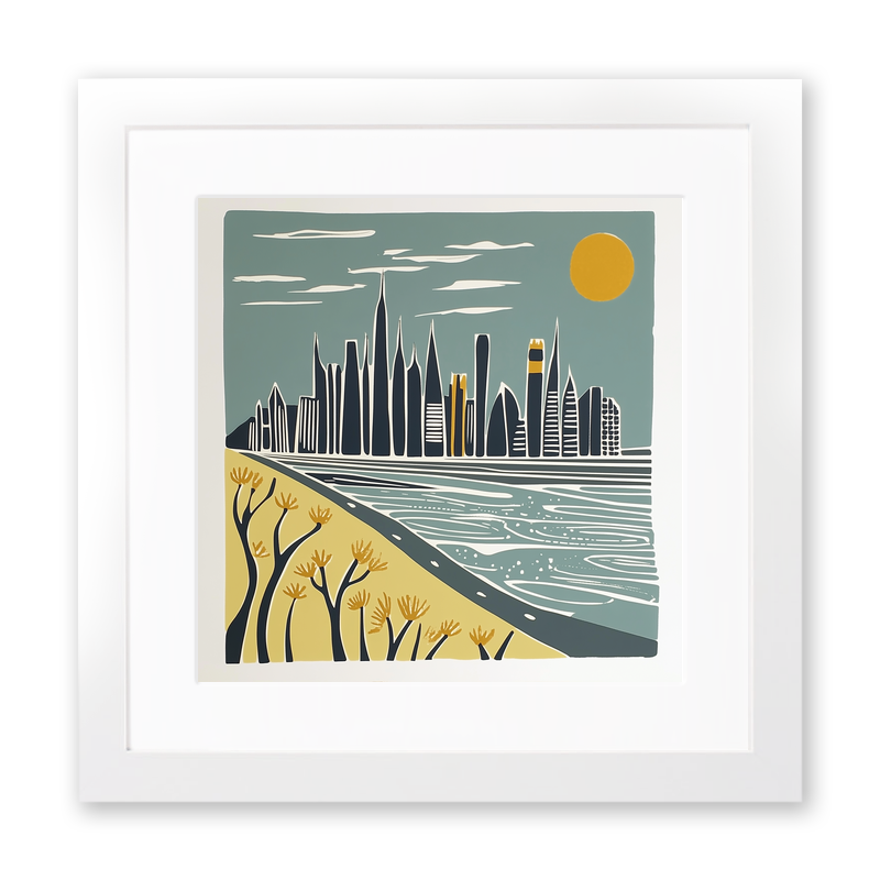 Dubai skyline Linoprint-Style Art (1136-1)