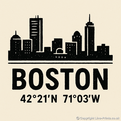 Place Coordinates Linoprint-Style Art (c319)