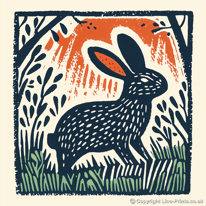 Cute Bunny Linoprint-Style Art (47-3)