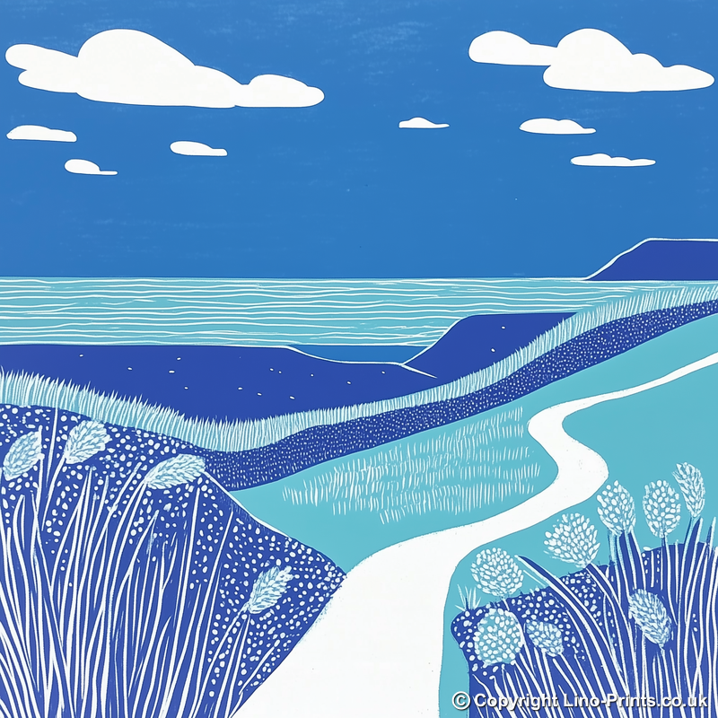 Brancaster dunes and sky Linoprint-Style Art (1763-1)