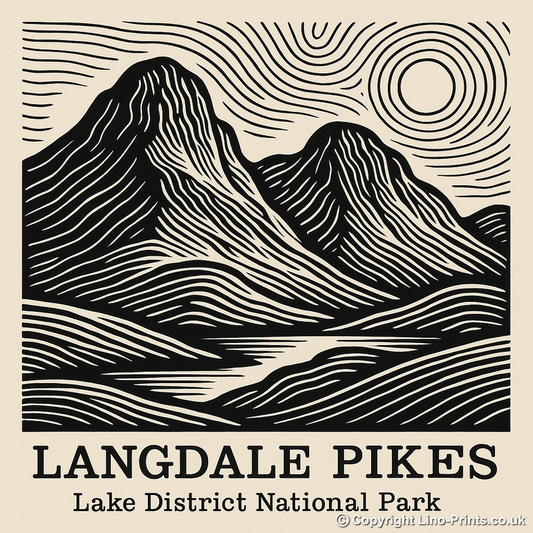 Mountains Linoprint-Style Art (c354)