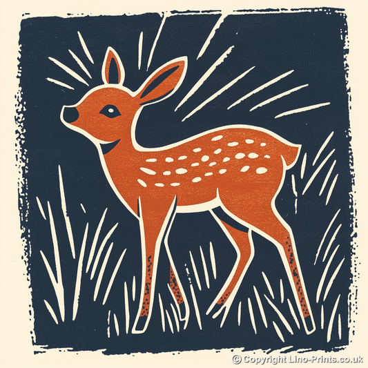 Cute Fawn (Baby Deer)   Linoprint-Style Art (55-1)
