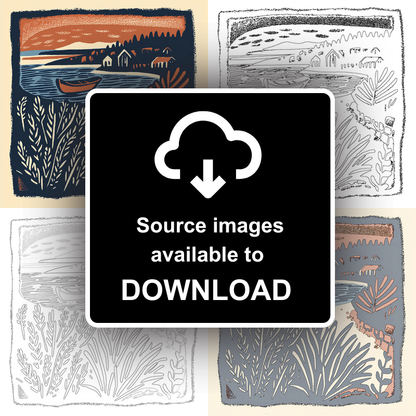 Basket of sea lavender Linoprint-Style Art (1958-1)
