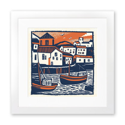Padstow Harbour, Cornwall Linoprint-Style Art (143-1)