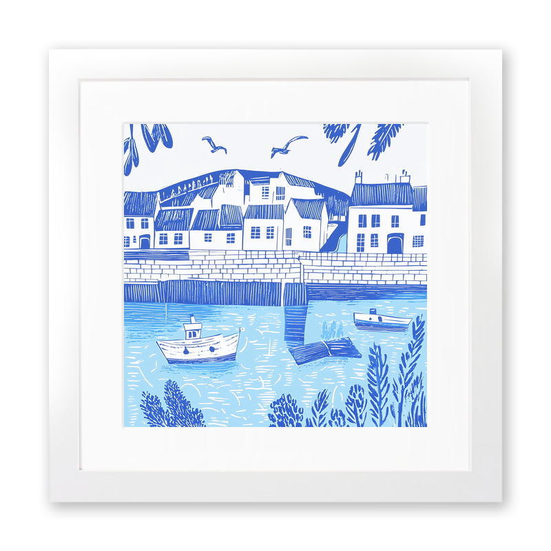 Padstow Harbour, Cornwall Linoprint-Style Art (1097-2)
