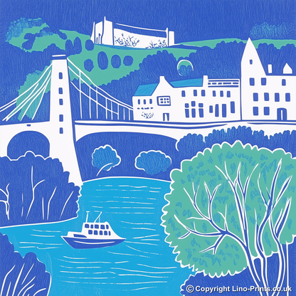Clifton Suspension Bridge, Bristol Linoprint-Style Art (843-1)