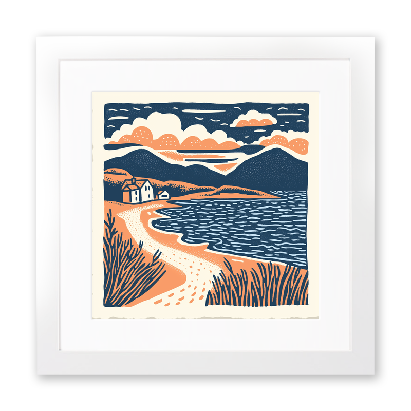 Luskentyre Beach, Isle of Harris Linoprint-Style Art (139-3)